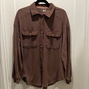 SO Women’s Casual Button Down Thermal in Rich Brown